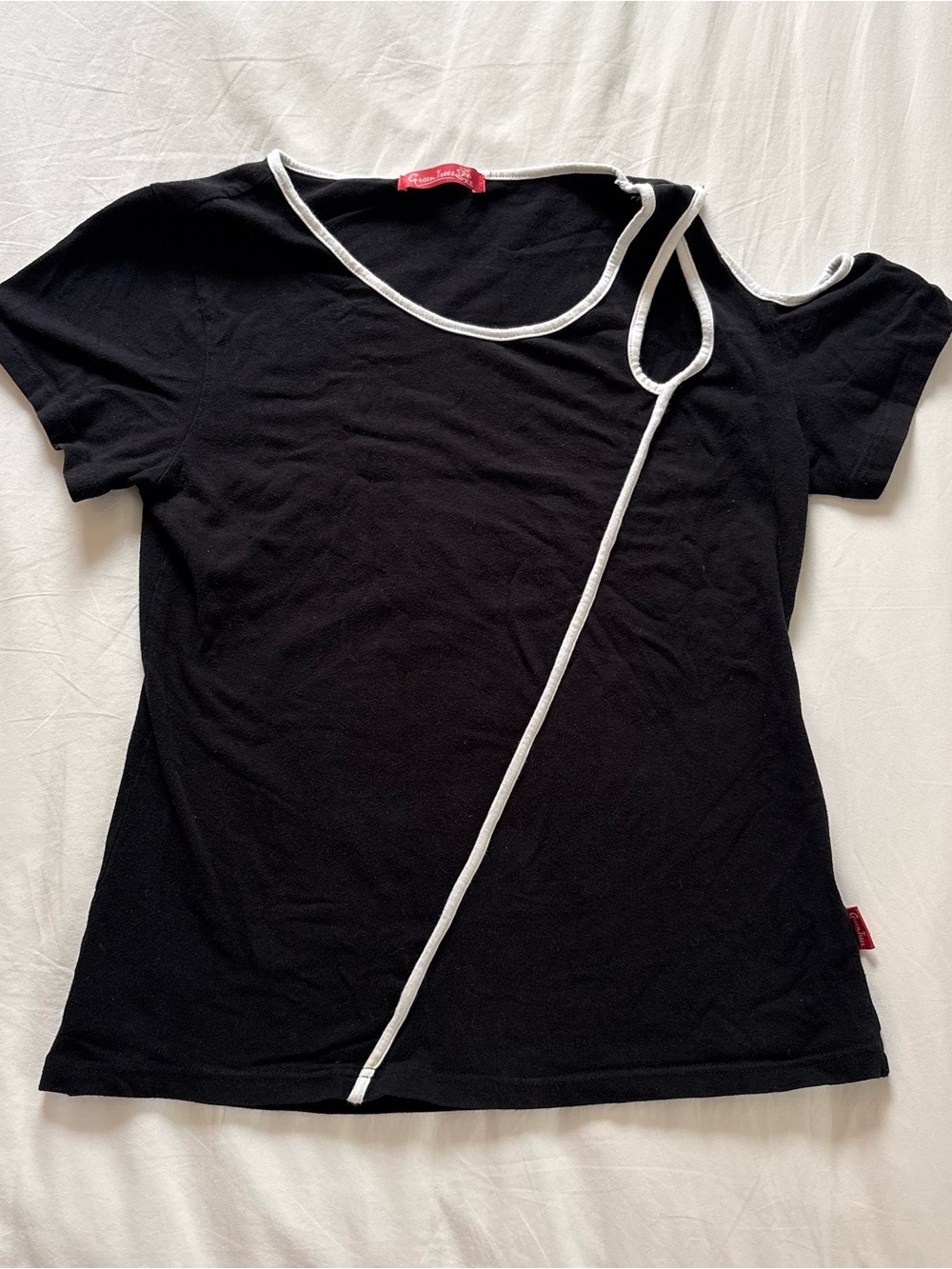 Black Short Sleeve Women's Top with White Trim